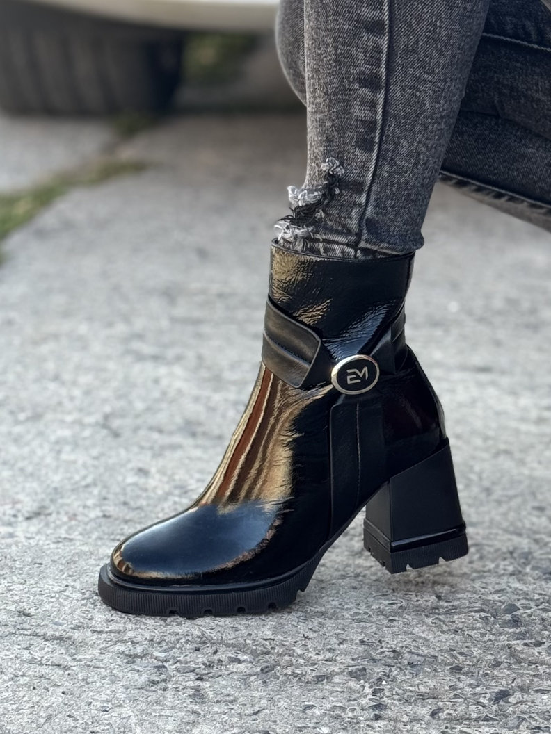 Ocieplane botki FLUX BLACK skóra naturalna lakier - obrazek 6