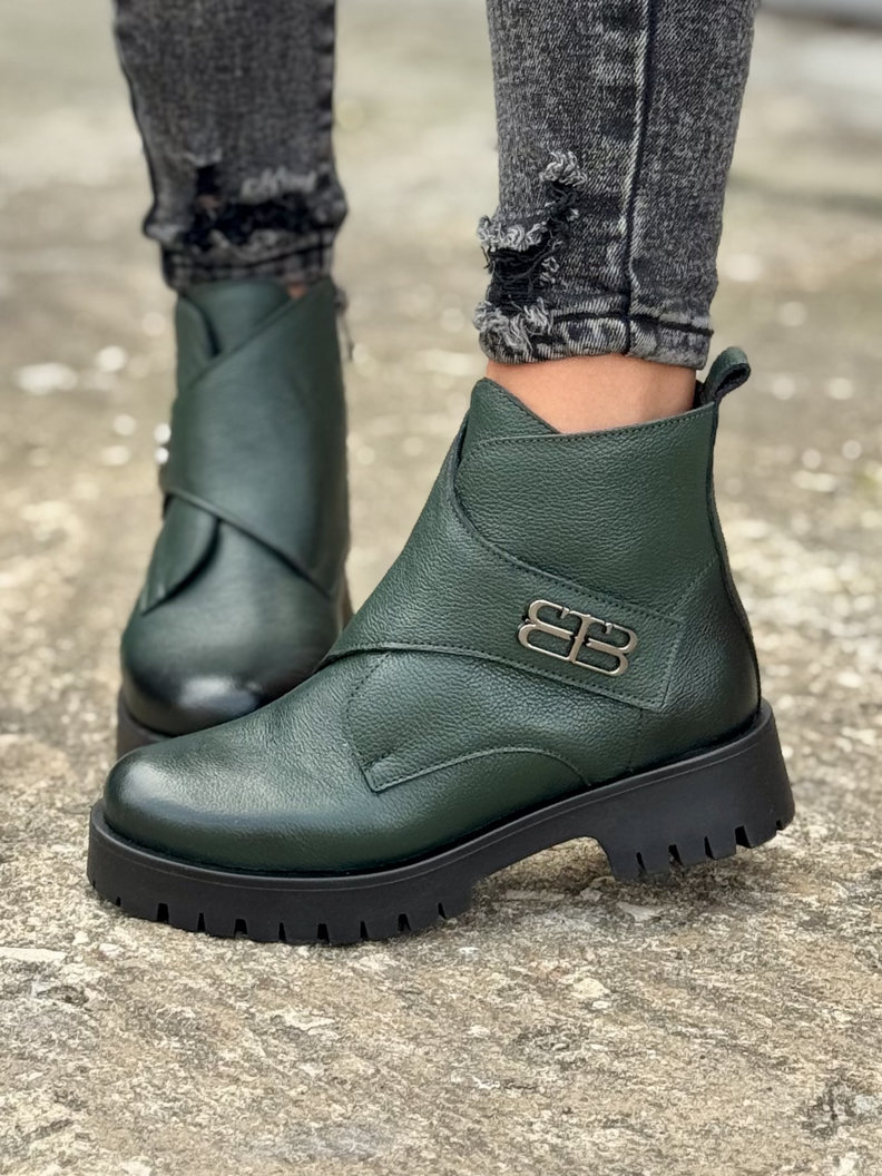 Ocieplane botki FUEGO OLIVKA skóra naturalna