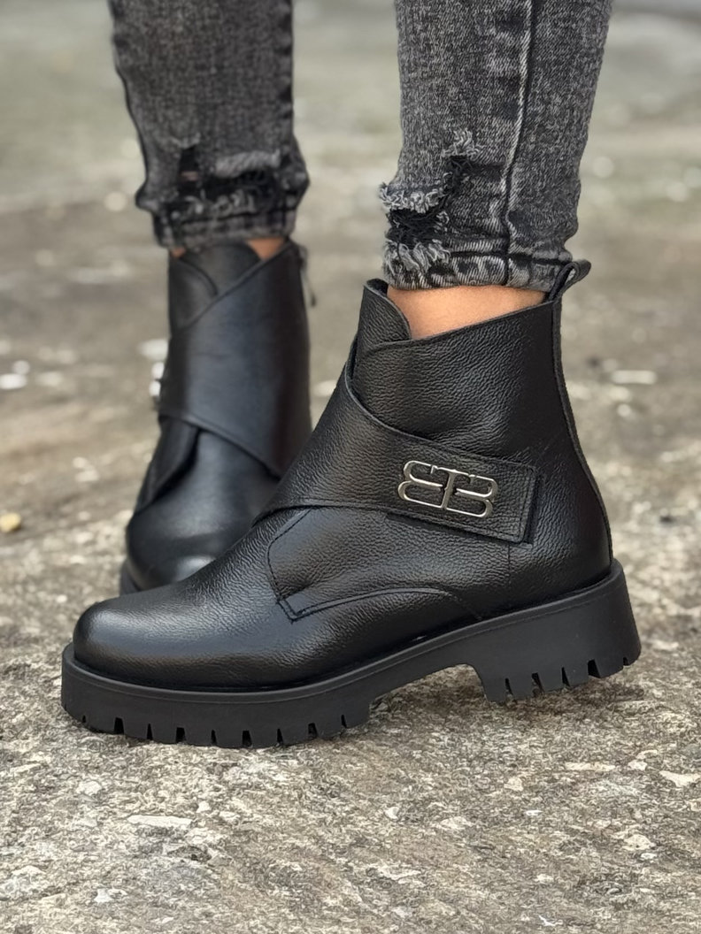 Ocieplane botki FUEGO BLACK skóra naturalna