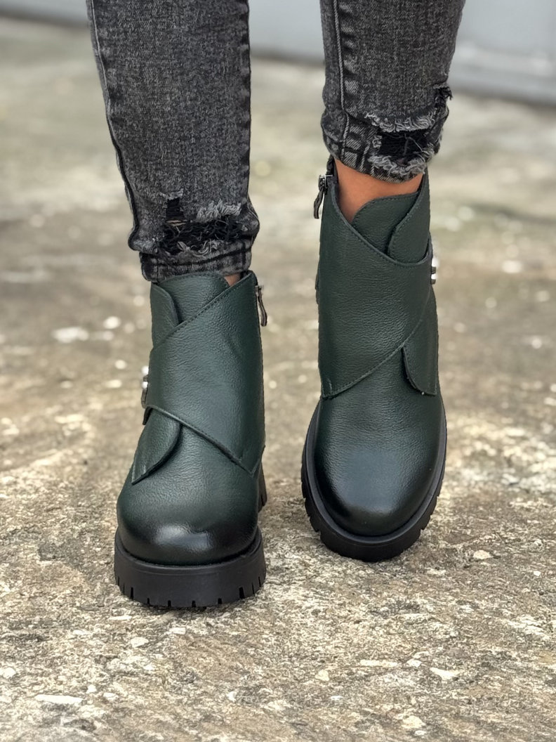 Ocieplane botki FUEGO OLIVKA skóra naturalna - obrazek 3