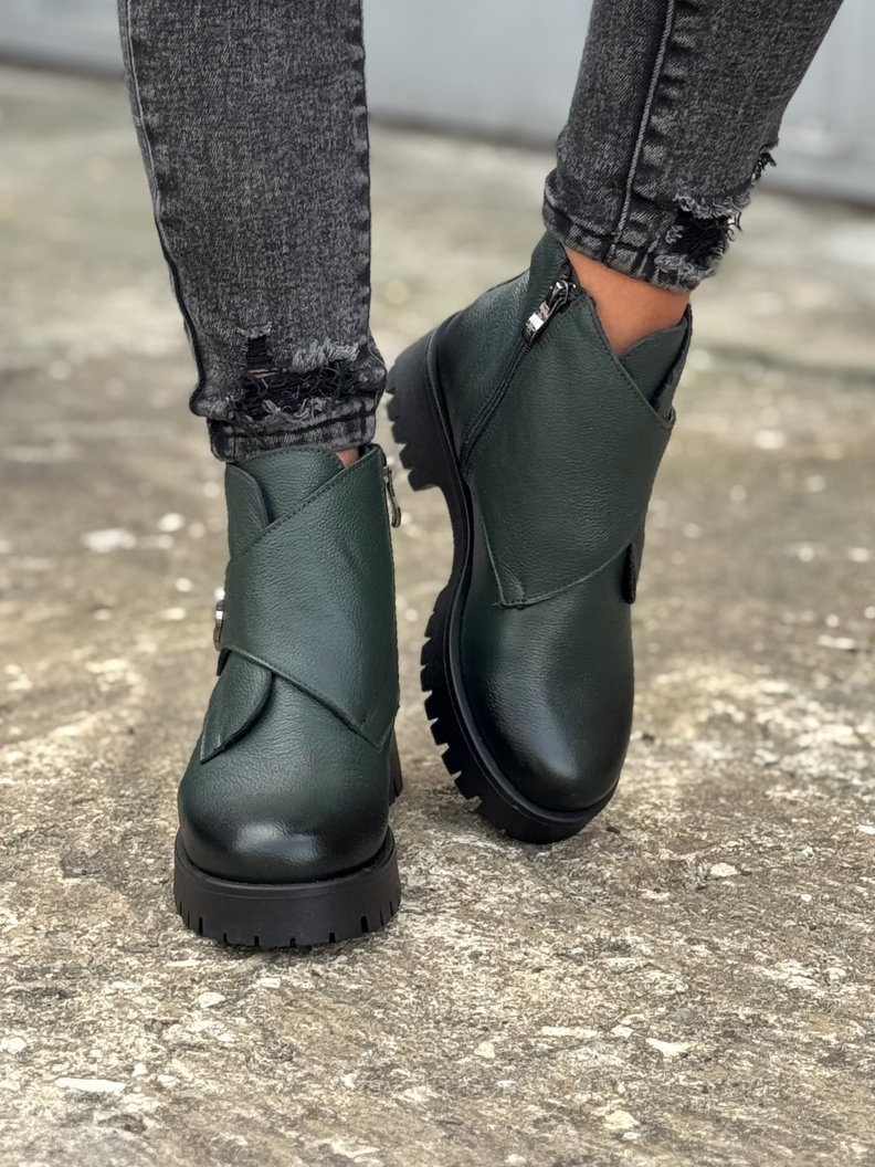 Ocieplane botki FUEGO OLIVKA skóra naturalna - obrazek 6