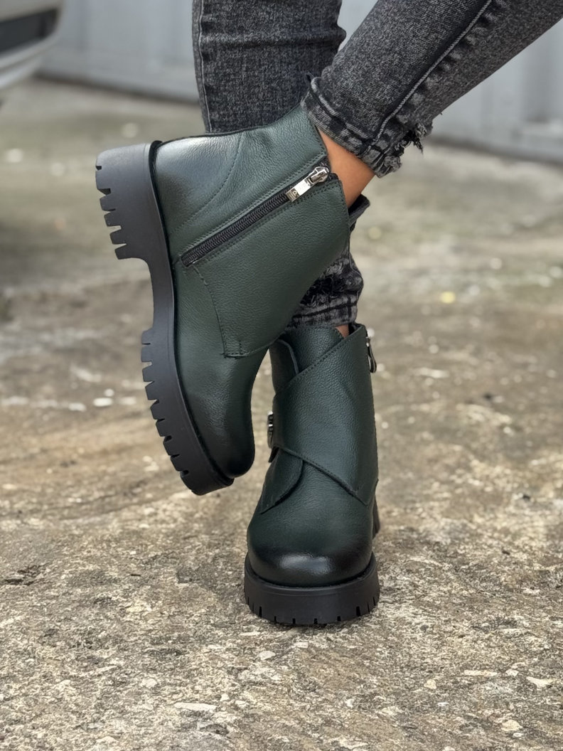 Ocieplane botki FUEGO OLIVKA skóra naturalna - obrazek 7