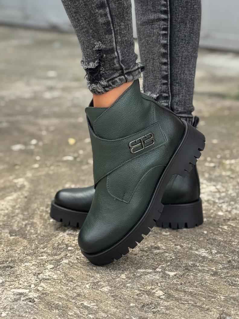 Ocieplane botki FUEGO OLIVKA skóra naturalna - obrazek 5