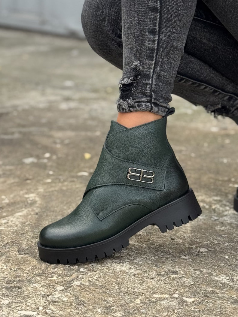 Ocieplane botki FUEGO OLIVKA skóra naturalna - obrazek 4