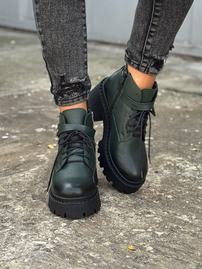 Ocieplane botki KAZADII FEMME OLIVKA na obcasie skóra naturalna - obrazek 6