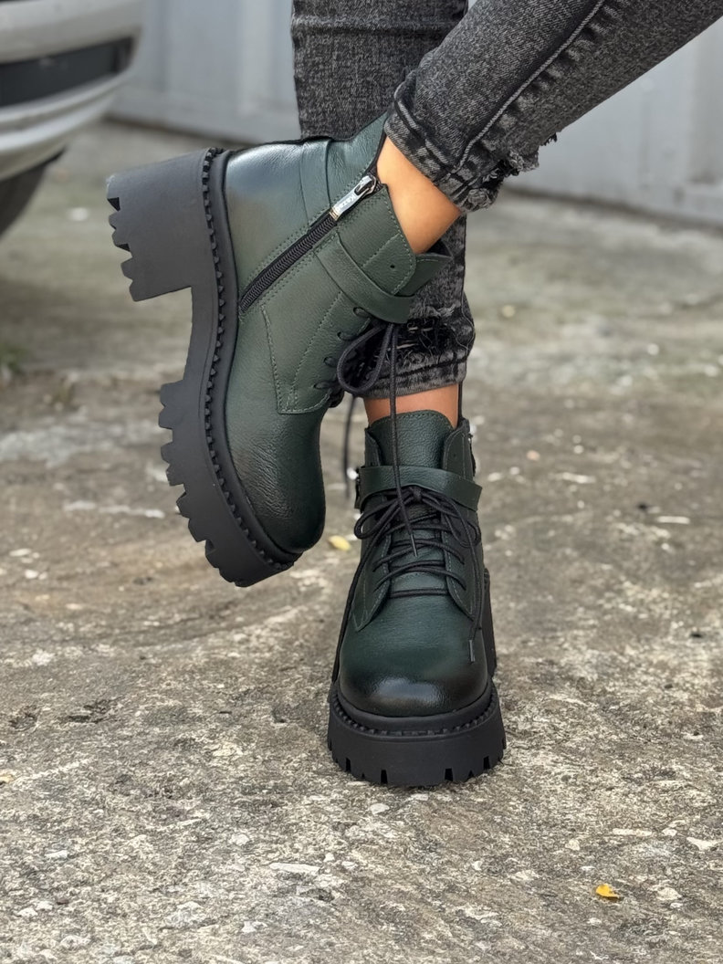 Ocieplane botki KAZADII FEMME OLIVKA na obcasie skóra naturalna - obrazek 7