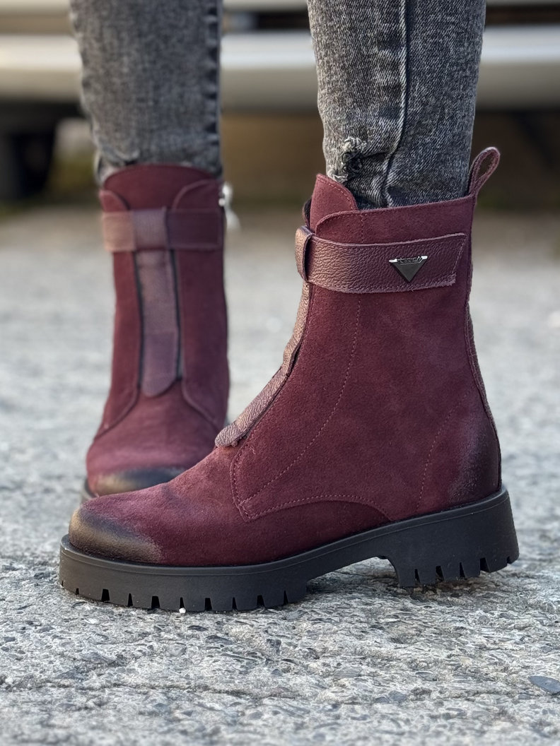 Ocieplane botki KAZADII PANAMA BORDO skóra naturalna