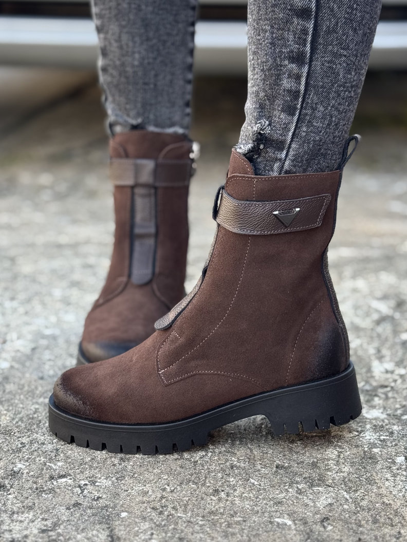 Ocieplane botki KAZADII PANAMA CHOCO skóra naturalna