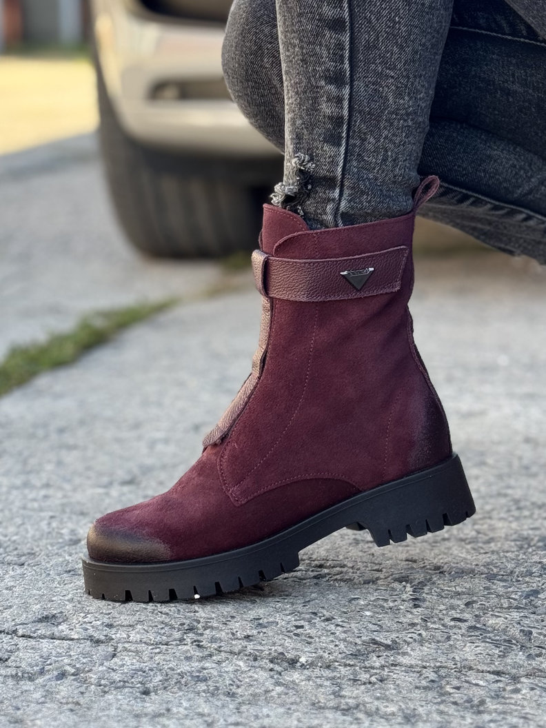 Ocieplane botki KAZADII PANAMA BORDO skóra naturalna - obrazek 7