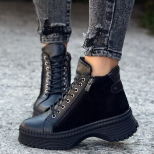 Ocieplane botki VERA BLACK ZIP skóra naturalna
