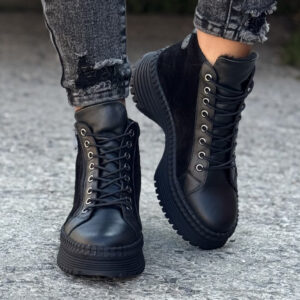 Ocieplane botki VERA BLACK ZIP skóra naturalna