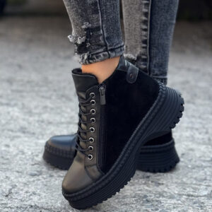 Ocieplane botki VERA BLACK ZIP skóra naturalna