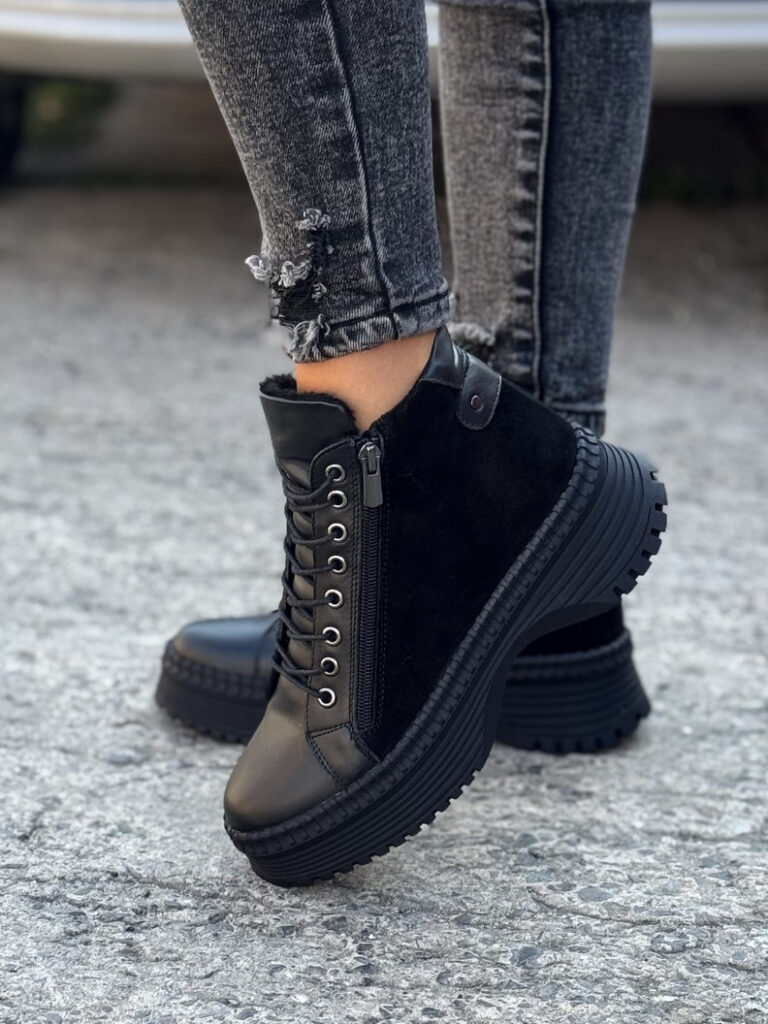 Ocieplane botki VERA BLACK ZIP skóra naturalna - obrazek 4