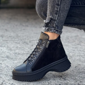 Ocieplane botki VERA BLACK ZIP skóra naturalna