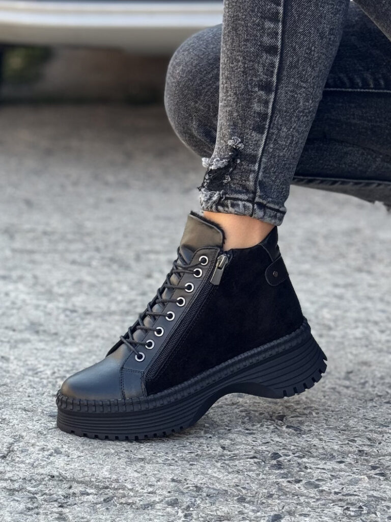 Ocieplane botki VERA BLACK ZIP skóra naturalna - obrazek 5