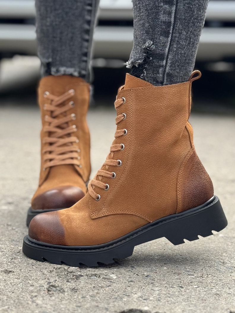 Ocieplane traperki MARLOW CAMEL skóra naturalna