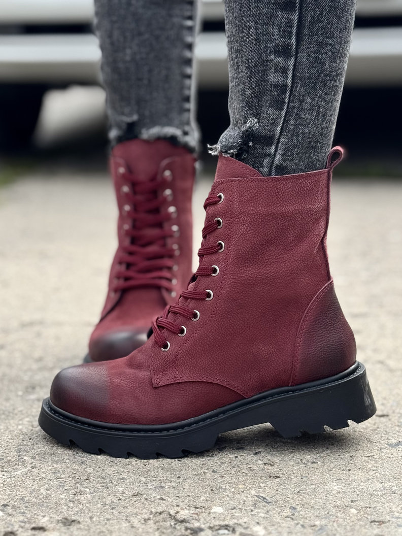 Ocieplane traperki MARLOW RED skóra naturalna