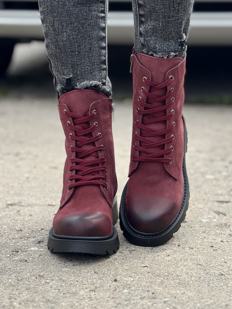 Ocieplane traperki MARLOW RED skóra naturalna - obrazek 3