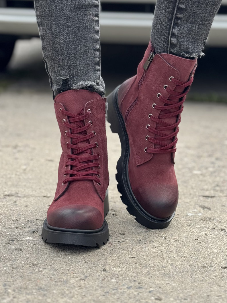 Ocieplane traperki MARLOW RED skóra naturalna - obrazek 4