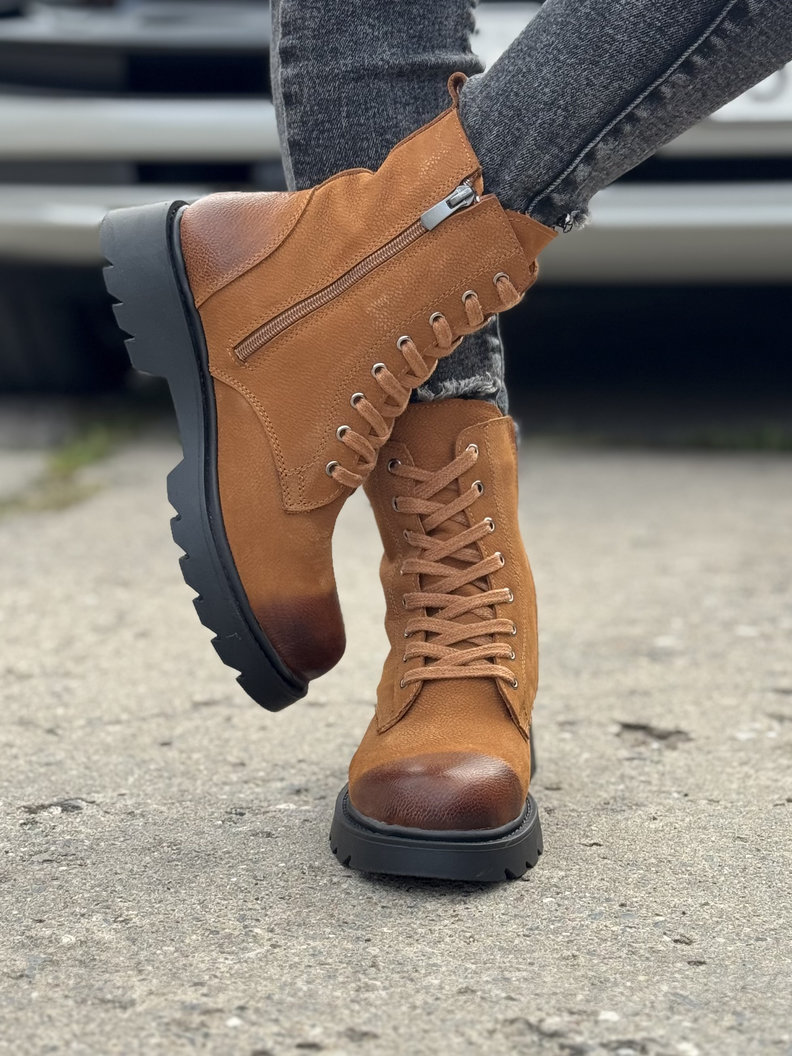 Ocieplane traperki MARLOW CAMEL skóra naturalna - obrazek 6