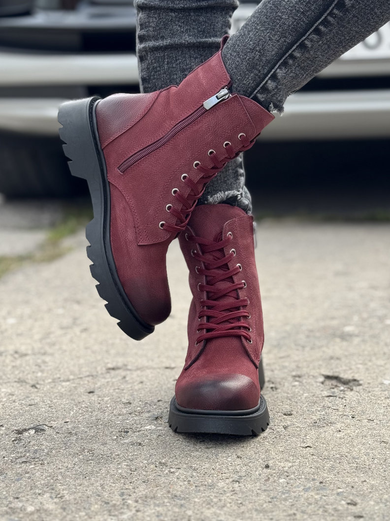 Ocieplane traperki MARLOW RED skóra naturalna - obrazek 6