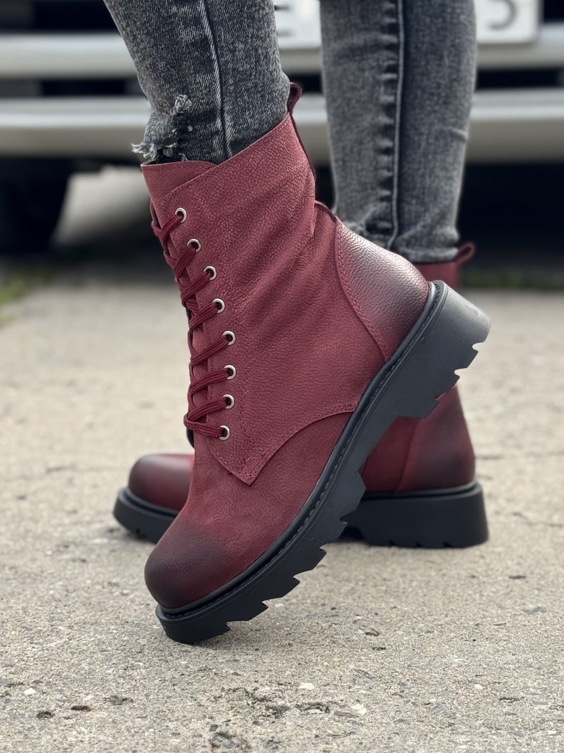 Ocieplane traperki MARLOW RED skóra naturalna - obrazek 7