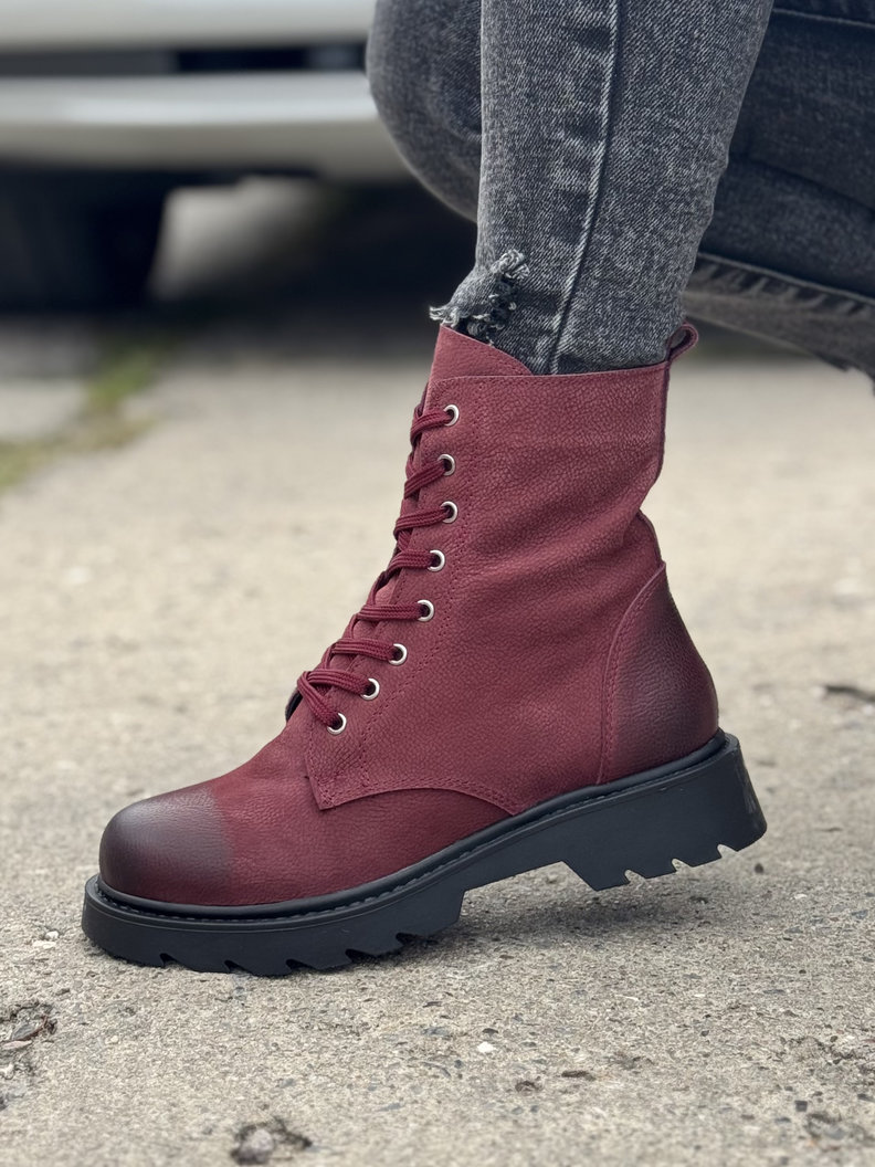 Ocieplane traperki MARLOW RED skóra naturalna - obrazek 5