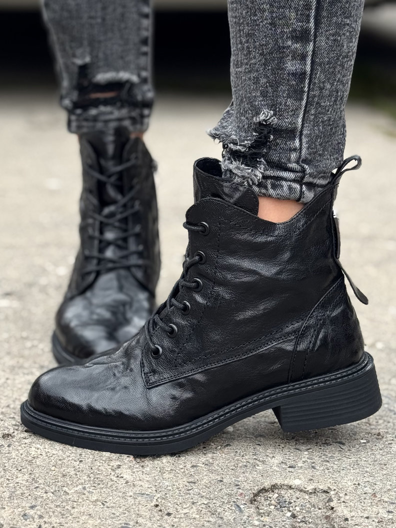 Ocieplane workery MILAN BLACK skóra naturalna