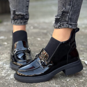 Wygodne botki ASTILLO BLACK GLOSS skóra naturalna