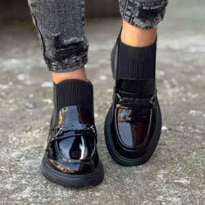 Wygodne botki ASTILLO BLACK GLOSS skóra naturalna