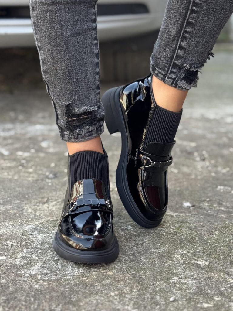 Wygodne botki ASTILLO BLACK GLOSS skóra naturalna - obrazek 7