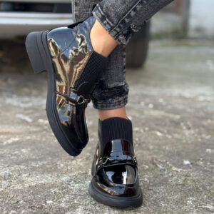 Wygodne botki ASTILLO BLACK GLOSS skóra naturalna