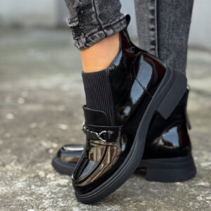 Wygodne botki ASTILLO BLACK GLOSS skóra naturalna
