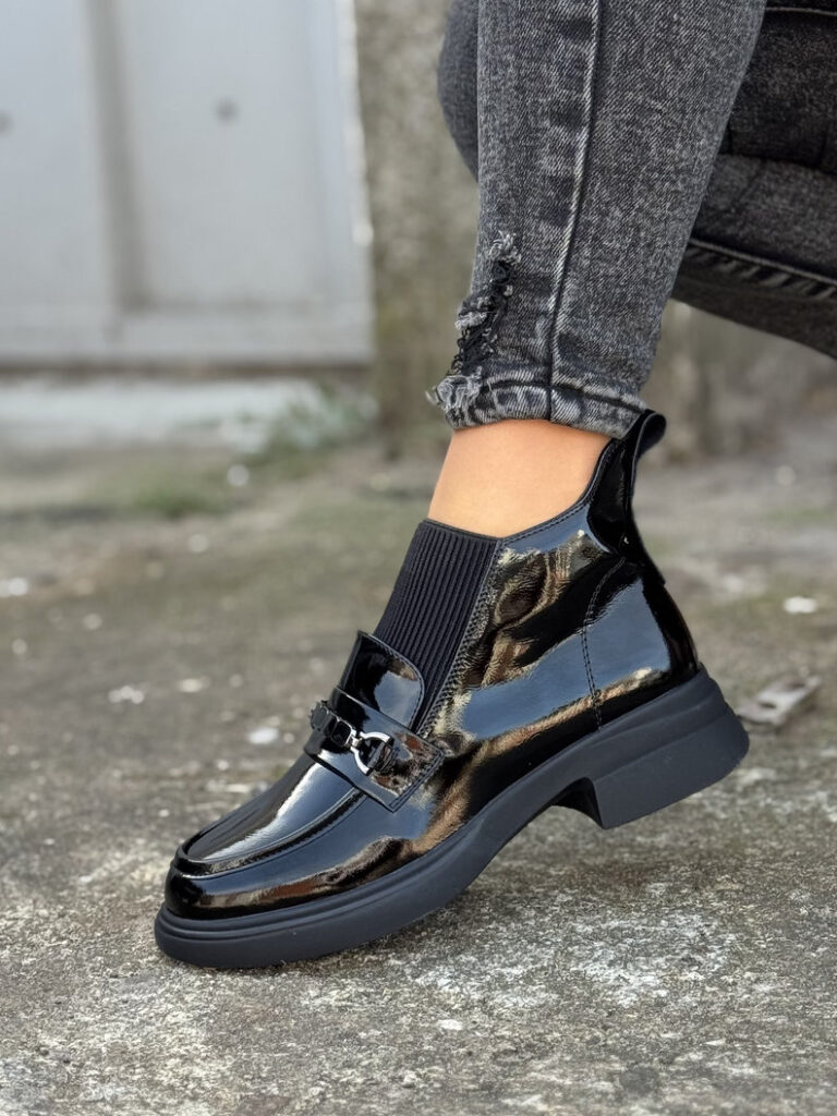 Wygodne botki ASTILLO BLACK GLOSS skóra naturalna - obrazek 5
