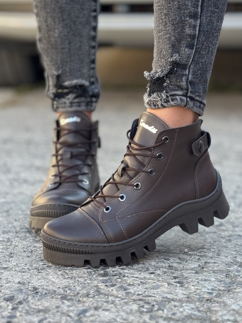 Skórzane TRAPERKI KAZADII MELITON CHOCO LEATHER