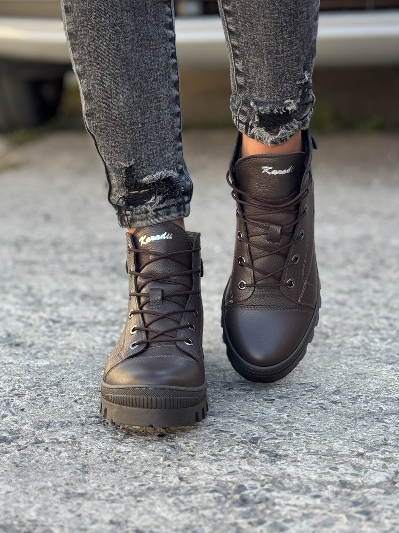 Skórzane TRAPERKI KAZADII MELITON CHOCO LEATHER - obrazek 4