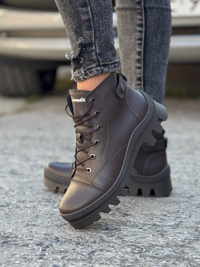 Skórzane TRAPERKI KAZADII MELITON CHOCO LEATHER - obrazek 5