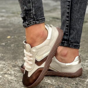 Skórzane trampki BAREFOOT KAZADII ADELINA BEŻ/ZŁOTO