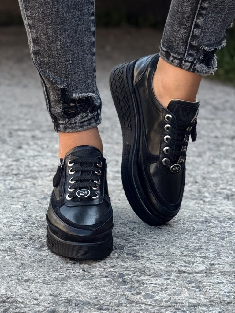 Sneakersy VIREL ZIP BLACK skóra naturalna - obrazek 4