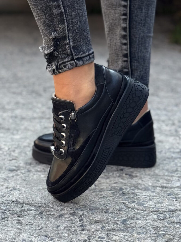 Sneakersy VIREL ZIP BLACK skóra naturalna - obrazek 7