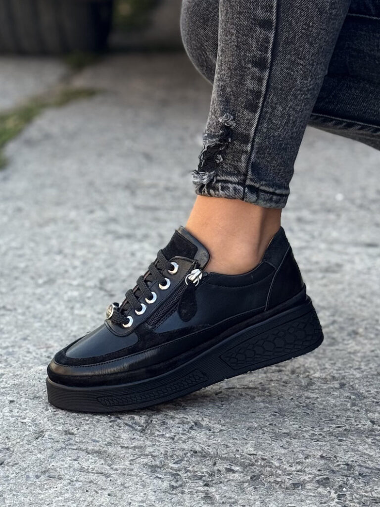 Sneakersy VIREL ZIP BLACK skóra naturalna - obrazek 5