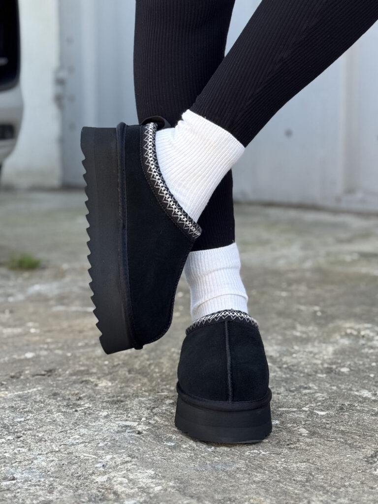 Śniegowce klapki FLUFF BLACK na platformie skóra naturalna - obrazek 7
