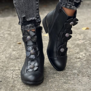 Workery AMELIE BLACK skóra naturalna