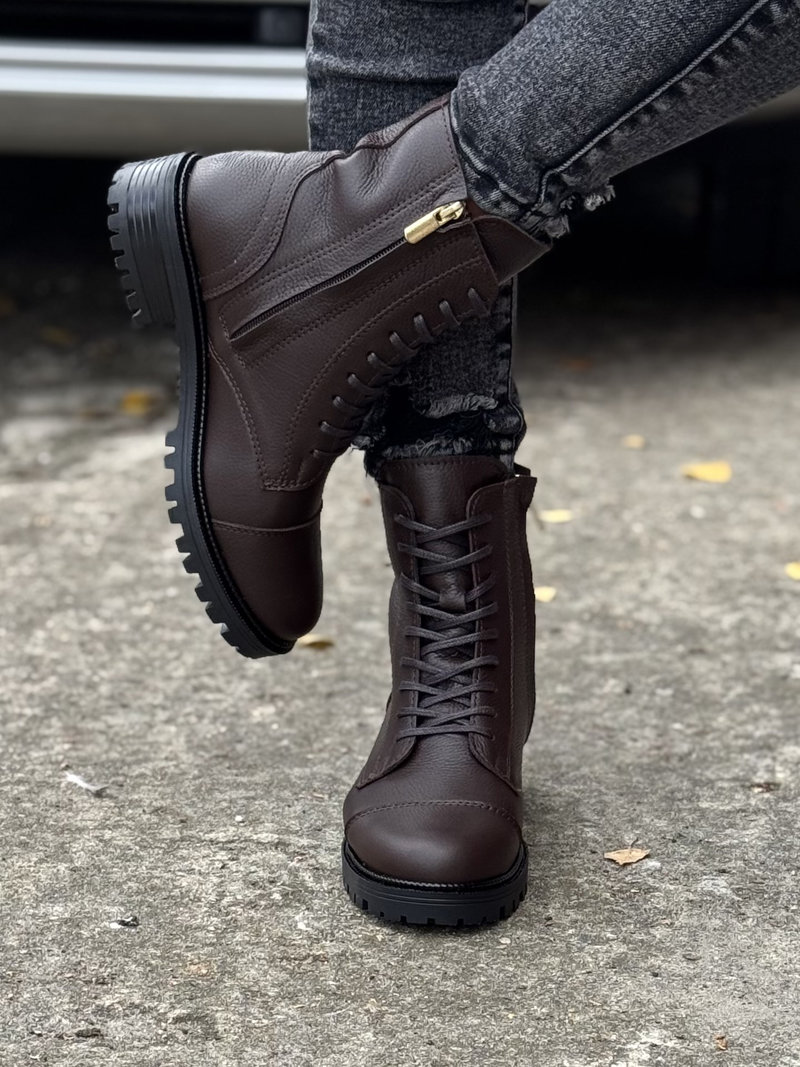 Ocieplane workery GRANT CHOCO TORMENTONE skóra naturalna