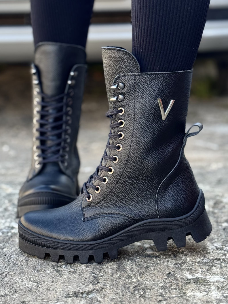 Workery traperki KAZADII LARK BLACK GRAIN skóra naturalna