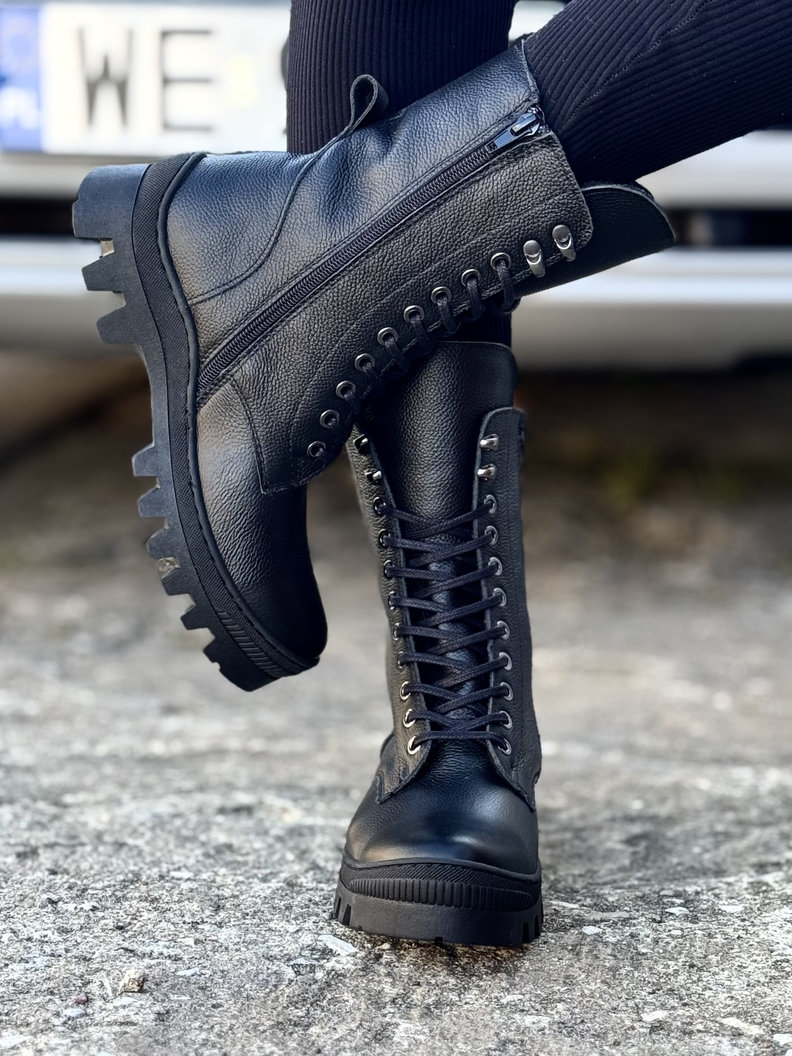 Workery traperki KAZADII LARK BLACK GRAIN skóra naturalna - obrazek 7