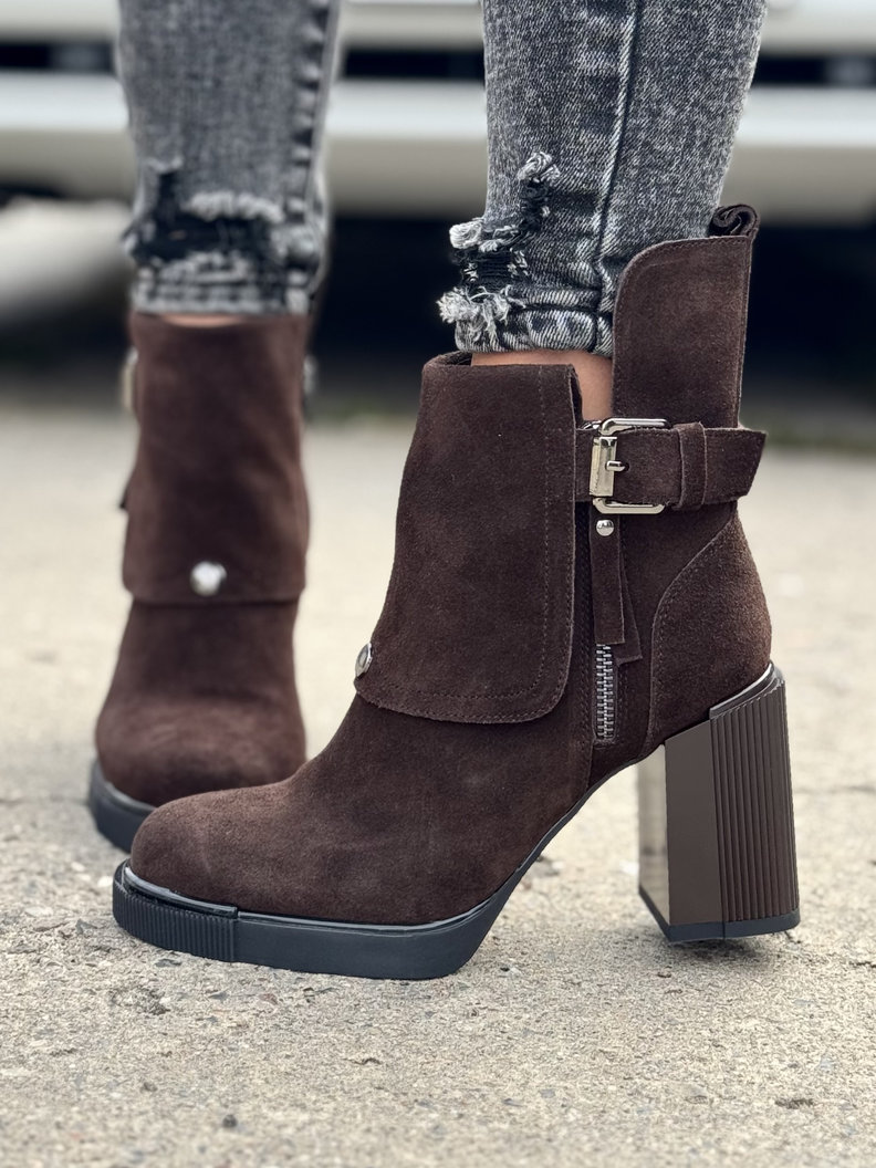 Zgrabne botki CLASSY FOLD CHOCO BROWN skóra naturalna