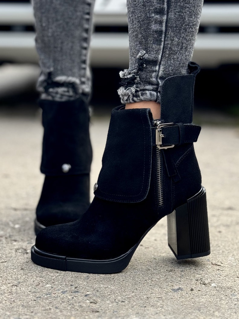 Zgrabne botki CLASSY FOLD BLACK skóra naturalna