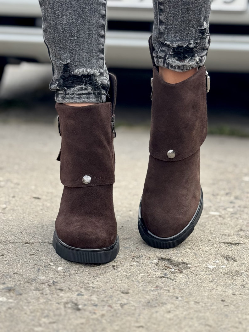 Zgrabne botki CLASSY FOLD CHOCO BROWN skóra naturalna - obrazek 3