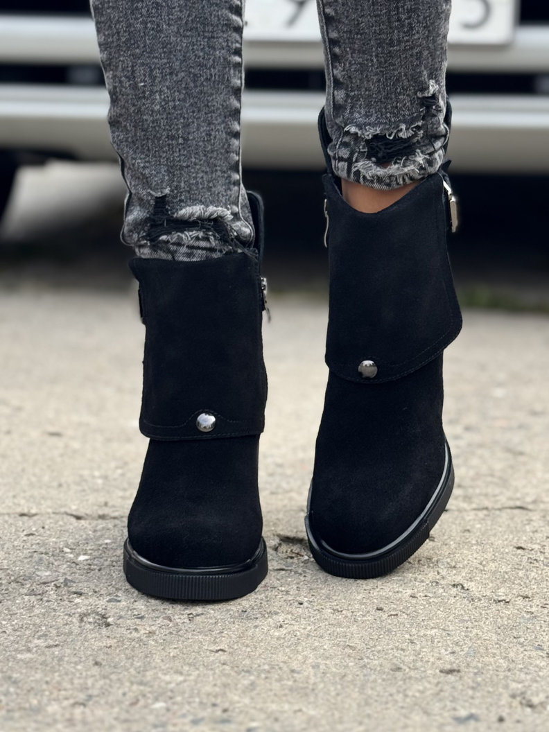 Zgrabne botki CLASSY FOLD BLACK skóra naturalna - obrazek 3